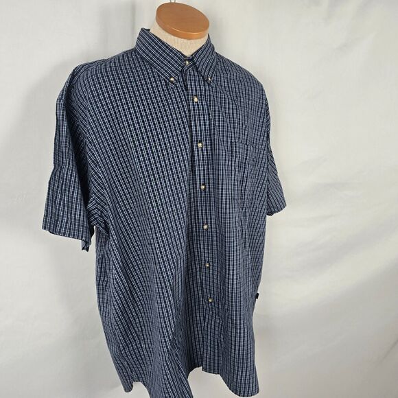 Wrangler Button Down Shirt Men's 2XL Blue Plaid Cool River Cotton Short Sleeve - Picture 14 of 14